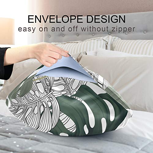 Satin Pillowcase for Hair and Skin Silk Pillowcase King Size Tropical Palm Leaves Pattern Pillow Cases Cooling Satin Pillow Covers with Envelope Closure