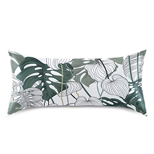 Satin Pillowcase for Hair and Skin Silk Pillowcase King Size Tropical Palm Leaves Pattern Pillow Cases Cooling Satin Pillow Covers with Envelope Closure