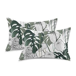 Satin Pillowcase for Hair and Skin Silk Pillowcase King Size Tropical Palm Leaves Pattern Pillow Cases Cooling Satin Pillow Covers with Envelope Closure