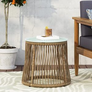 Christopher Knight Home Russell Outdoor END Table, Light Brown + Silver