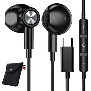 usb c headphones for iphone 15, yuanbai usb c earbuds with microphone noise isolation stereo wired semi in-ear earphones for samsung z fold3 5g s21 s22 ultra s20 fe oneplus 9 google pixel 6 ipad pro