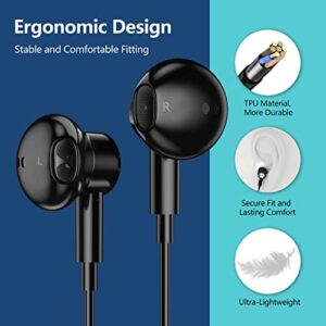 USB C Headphones for iPhone 15, YUANBAI USB C Earbuds with Microphone Noise Isolation Stereo Wired Semi in-Ear Earphones for Samsung Z Fold3 5G S21 S22 Ultra S20 FE OnePlus 9 Google Pixel 6 iPad Pro