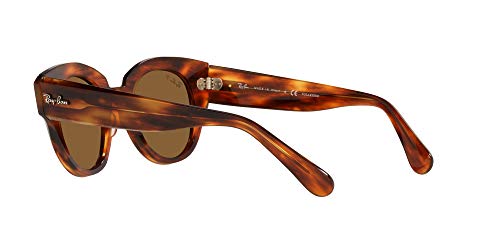 Ray-Ban Women's Rb2192f Roundabout Low Bridge Fit Round Sunglasses, Striped Havana/Polarized Brown, 47 mm