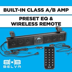BELVA BASB26 26” Wide IPX5 Weatherproof Marine UTV ATV Sound Bar, Four 3" Speakers, Two 1" Tweeters, Built-in Amplifier, AUX Input, USB Input, Bluetooth Audio and Wireless Remote