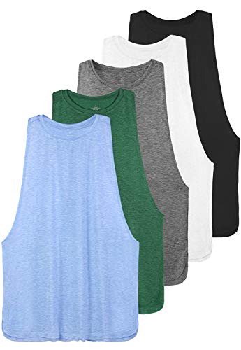 Ullnoy Workout Tank Tops for Women Running Muscle Tanks Sleeveless Loose Fit Gym Yoga Sport Shirts-5 Pack Black/White/Dark Gray/Army/Blue M