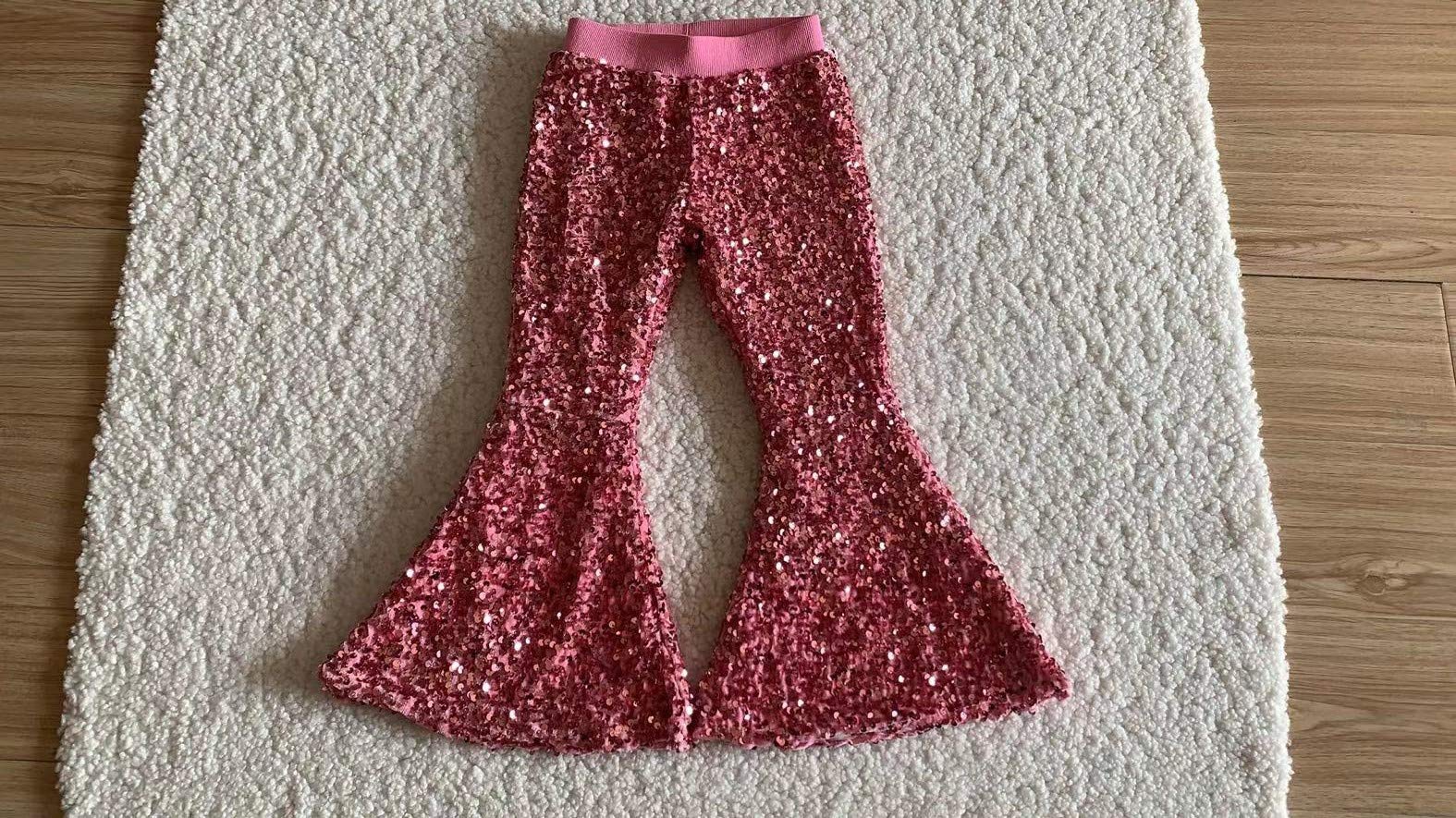 Baby Girls Spring/Summer Boutiques Clothing Sequins Bells Pants Pink 7-8T