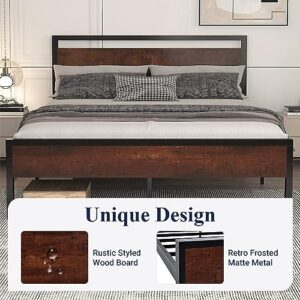 Allewie Full Size Platform Bed Frame with Wooden Headboard and Footboard, Heavy Duty 12 Metal Slats Support, No Box Spring Needed, Under Bed Storage, Non-Slip, Noise Free, Easy Assembly, Mahogany