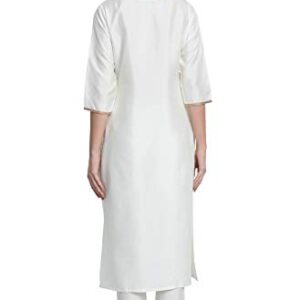 Janasya Indian Women's Off-White Poly Silk Kurta With Pant And Dupatta(SET268-KR-NP-L)