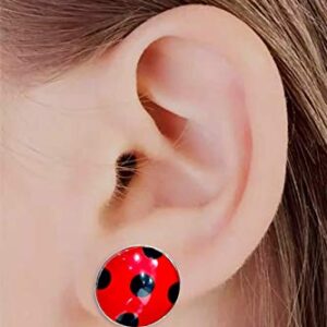 Ladybug Earrings Clip on Earrings No Pierced Ladybird Design Jewellery with Silver Ear Cuff Black Spot Red Charm for Girl woman Cosplay Ear Hoop 1