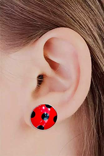 Ladybug Earrings Clip on Earrings No Pierced Ladybird Design Jewellery with Silver Ear Cuff Black Spot Red Charm for Girl woman Cosplay Ear Hoop 1