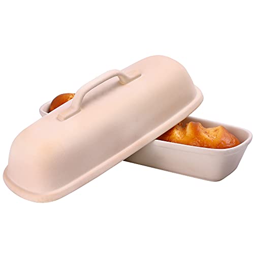 Goodview Household Superstone Covered Baker,Unglazed stoneware bakeware,Square Bread Porcelain Baking Pan,Bakes Italian Bread with Light Crumb and Crusty Crust (15.3 * 5.9 * 7 in)