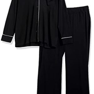 Amazon Essentials Women's Cotton Modal Long-Sleeve Shirt and Full-Length Bottom Pajama Set (Available in Plus Size), Black, XX-Large