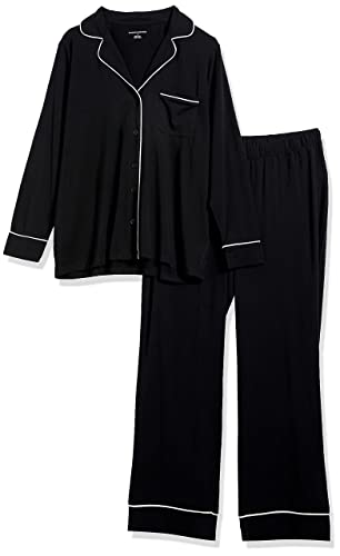 Amazon Essentials Women's Cotton Modal Long-Sleeve Shirt and Full-Length Bottom Pajama Set (Available in Plus Size), Black, XX-Large