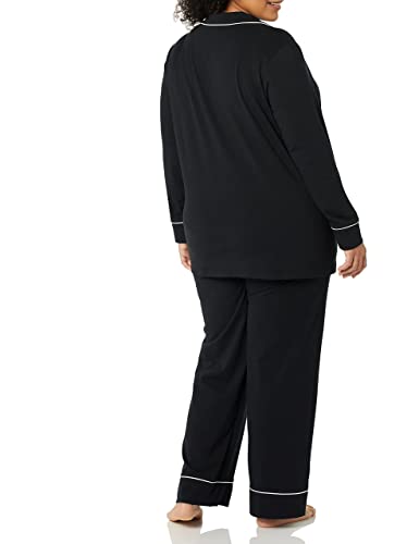 Amazon Essentials Women's Cotton Modal Long-Sleeve Shirt and Full-Length Bottom Pajama Set (Available in Plus Size), Black, XX-Large