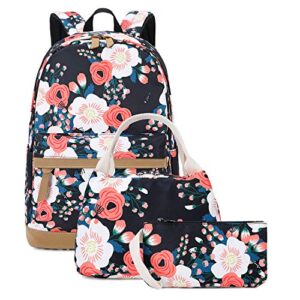 natayoo floral school backpacks for women teen girls college bookbag water resistant laptop backpack with lunch bag and pencil bag,large