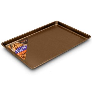 nutrichef nonstick cookie sheet baking pan - metal oven large baking tray, professional quality non-stick mega pan bake trays - stylish metallic coating, pfoa pfos ptfe free nclg1gd