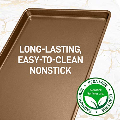 NutriChef Nonstick Cookie Sheet Baking Pan - Metal Oven Large Baking Tray, Professional Quality Non-Stick Mega Pan Bake Trays - Stylish Metallic Coating, PFOA PFOS PTFE Free NCLG1GD