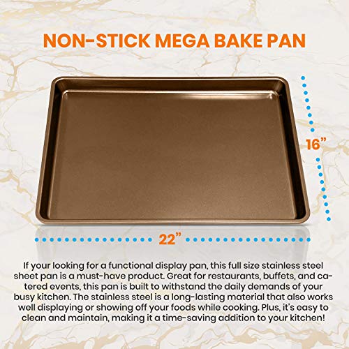 NutriChef Nonstick Cookie Sheet Baking Pan - Metal Oven Large Baking Tray, Professional Quality Non-Stick Mega Pan Bake Trays - Stylish Metallic Coating, PFOA PFOS PTFE Free NCLG1GD