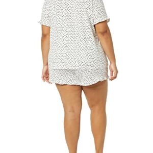 Amazon Essentials Women's Cotton Modal Piped Notch Collar Pajama Set (Available in Plus Size), White Dots Print, Small