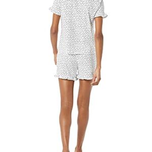 Amazon Essentials Women's Cotton Modal Piped Notch Collar Pajama Set (Available in Plus Size), White Dots Print, Small