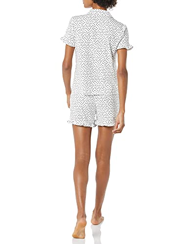 Amazon Essentials Women's Cotton Modal Piped Notch Collar Pajama Set (Available in Plus Size), White Dots Print, Small