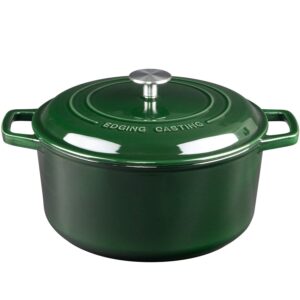 enameled cast iron dutch oven with lid, enamel dutch oven pot with handles, enamel cast iron dutch oven cookware casserole braiser for soup, meat, bread, baking (7.5 quart, green)