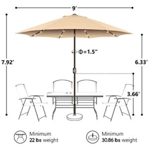 Funsite 9ft Patio Umbrella with Solar Lights, Outdoor Umbrella with 24 LED Solar Umbrella Lights, Solar Patio Umbrella with Push Botton Tilt & Crank Ideal for Garden, Deck, Backyard & Pool, Brown