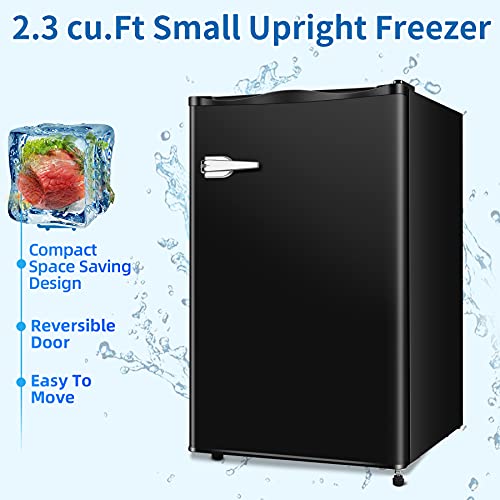 R.W.FLAME Upright Compact Freezer 2.3 Cu.ft, Freestanding Mini Freezer with Removable Shelf, Single Door, Adjustable Temperature Control, for Home, Office, Apartment (Black)