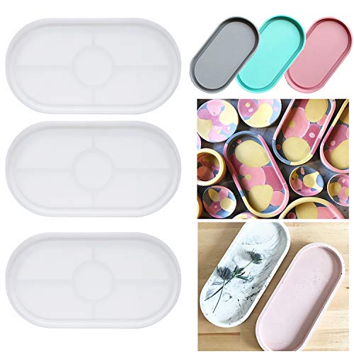 3 Pack Ashtray Molds, Oval Coaster Epoxy Resin Casting Mould DIY Jewelry Tray Dishes for Craft Jewelry Storage Office Home Decoration (3)