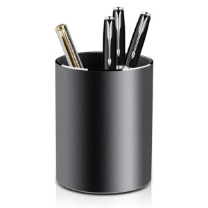 vaydeer metal pen holder aluminum pencil holder for desk, round desktop organizer and black pencil cup for office, school, home and stationary supplies (3.15 x 3.15 x 3.94 inches)