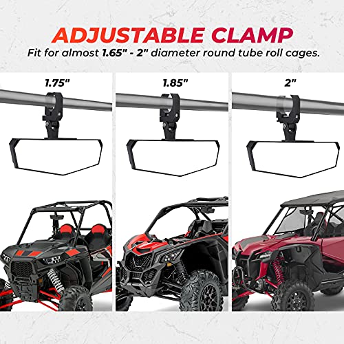 KEMIMOTO UTV Rear View Mirror, SXS UTV Mirror Clear View with 1.5-2 inch 360° Adjustable Low Profile Aluminum Clamp Compatible with Polaris RZR/Pioneer/Talon/Kawasaki KRX/Mule/Can Am X3/ CFMOTO