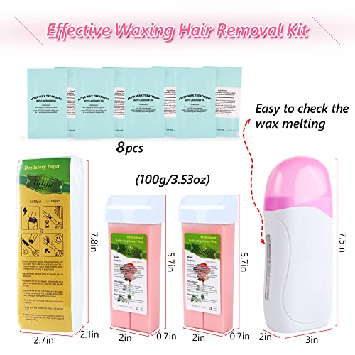 Roll on Wax Warmer Kit, Wax Roller Kit for Hair Removal, Painless Waxing for Hair, Eyebrow, Facial, Armpit, Bikini, Brazilian Include 2 Rose Wax & Pink Roll on Wax Cartridge for Home