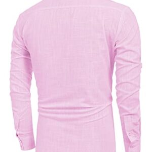 COOFANDY Men's Cotton Linen Henley Shirt Long Sleeve Hippie Casual Beach T Shirts Pink