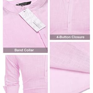 COOFANDY Men's Cotton Linen Henley Shirt Long Sleeve Hippie Casual Beach T Shirts Pink