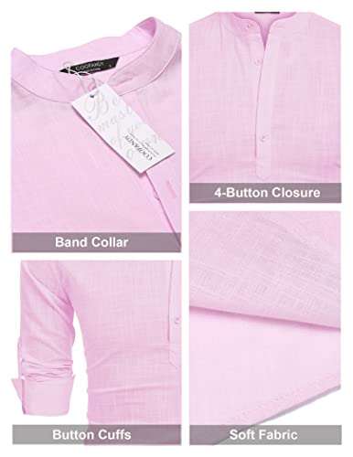 COOFANDY Men's Cotton Linen Henley Shirt Long Sleeve Hippie Casual Beach T Shirts Pink