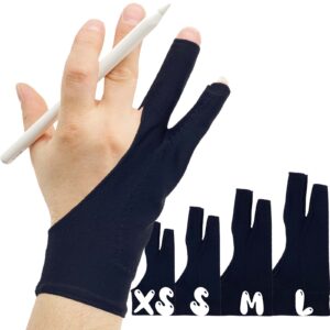 akx artist glove xsmall - 2 pack palm rejection drawing glove for graphic tablet, ipad - smudge guard, 2 finger, elastic lycra, fingerless glove, good for left and right hand, black | ak-020