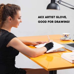 AKX Artist Glove XSmall - 2 Pack Palm Rejection Drawing Glove for Graphic Tablet, iPad - Smudge Guard, 2 Finger, Elastic Lycra, Fingerless Glove, Good for Left and Right Hand, Black | AK-020