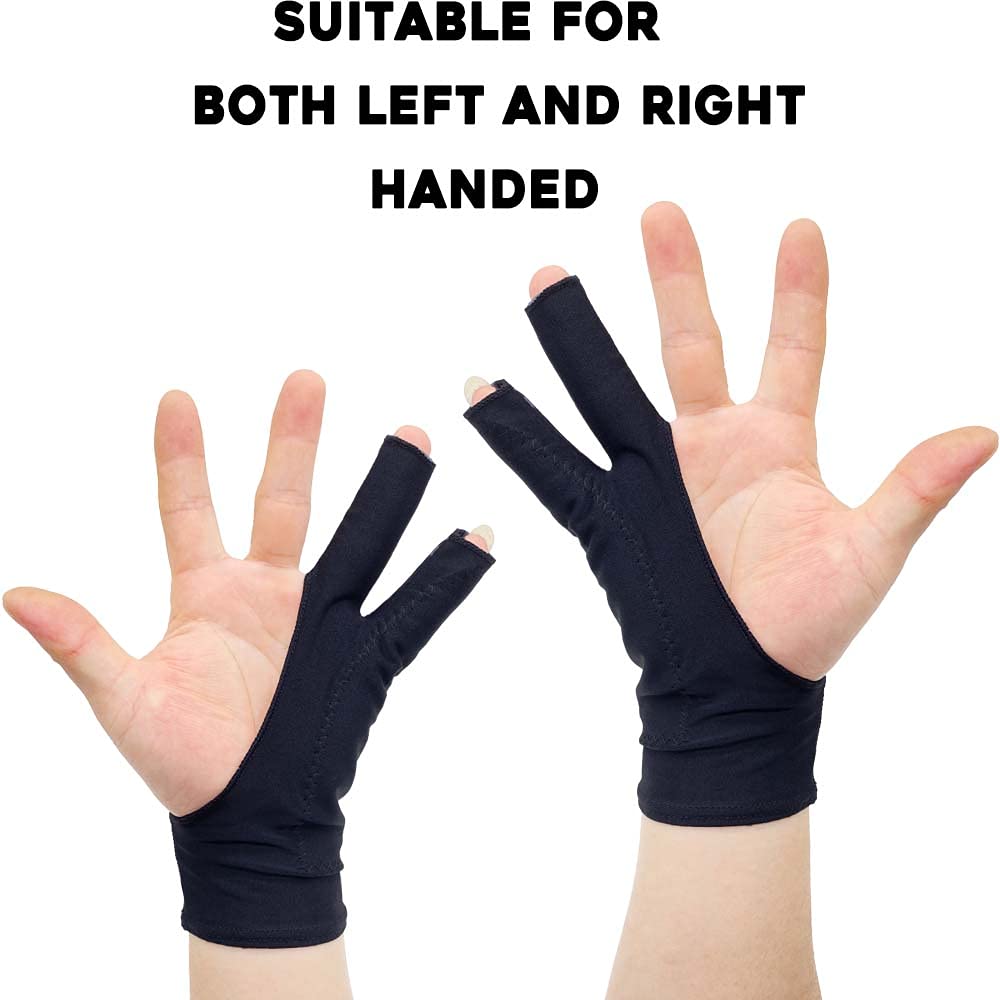 AKX Artist Glove XSmall - 2 Pack Palm Rejection Drawing Glove for Graphic Tablet, iPad - Smudge Guard, 2 Finger, Elastic Lycra, Fingerless Glove, Good for Left and Right Hand, Black | AK-020