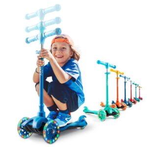 kicksy - kids scooter - toddler scooter for kids 2-5 adjustable height - 3 wheel scooter for kids ages 3-5 boys & girls - kids three wheel scooter with light up led wheels