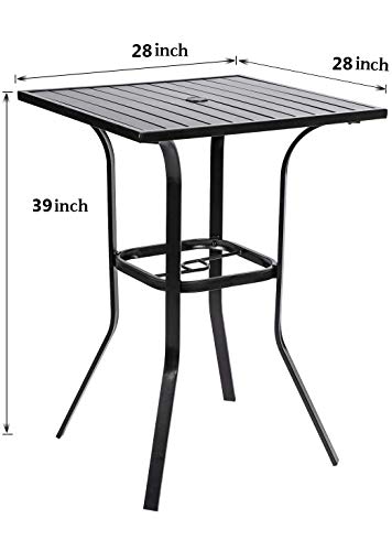 Patiomore Patio Bar Table, Outdoor Bar Height Bistro Table with Umbrella Hole, Metal Frame and Slat Design (Black)