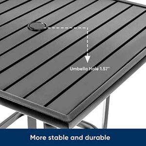 Patiomore Patio Bar Table, Outdoor Bar Height Bistro Table with Umbrella Hole, Metal Frame and Slat Design (Black)