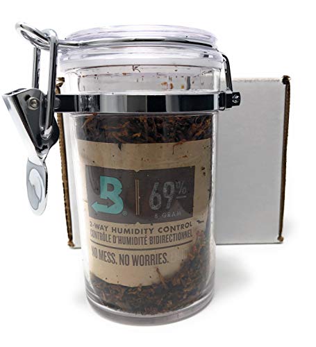 Friendswood Mercantile, Small Acrylic Pipe Tobacco Humidor Jar with Boveda 69 2-Way Humidity System 2 oz Capacity