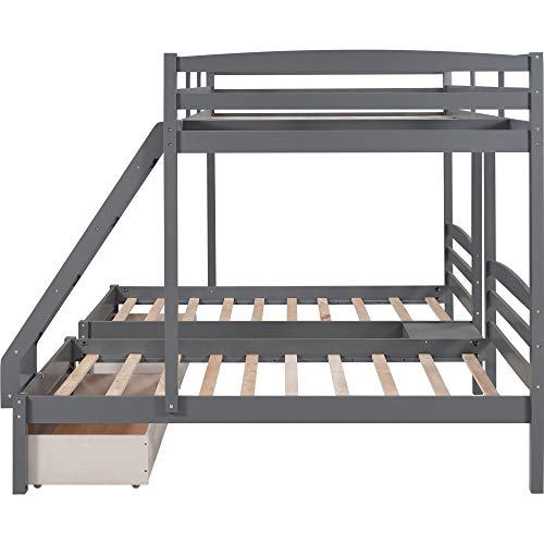 Triple Bunk Bed Full Over 2 Twin Bunk Bed with 3 Drawers and Guardrails, Bunk Bed for Family, Teens, No Box Spring Needed