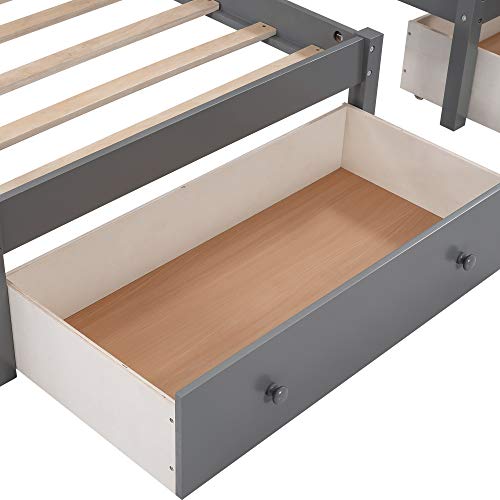 Triple Bunk Bed Full Over 2 Twin Bunk Bed with 3 Drawers and Guardrails, Bunk Bed for Family, Teens, No Box Spring Needed