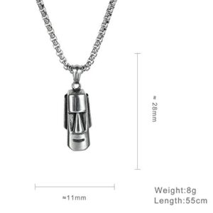 PAMTIER Men's Stainless Steel Easter Island Stone Statue Pendant Necklace Vintave with Chain