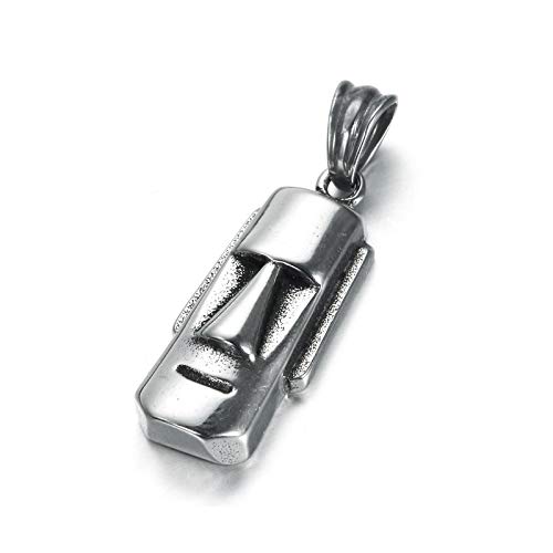 PAMTIER Men's Stainless Steel Easter Island Stone Statue Pendant Necklace Vintave with Chain