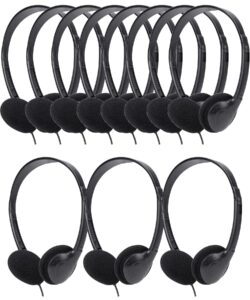 qwerdf bulk headphones classroom 12 packs kids wired student earphones for school (12pcs black headphones in individual bags)