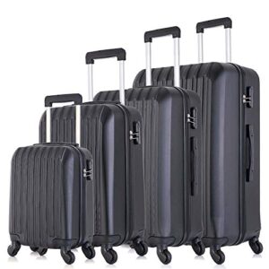 fridtrip 4 piece luggage sets hard shell lightweight abs luggage suitcase with durable spinner wheels 16" 20" 24" 28" (black)