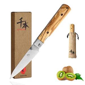 senbon 440a stainless steel ultra sharp pocket folding japanese peeling utility knife natural olive handle camping trip outdoor portable knife