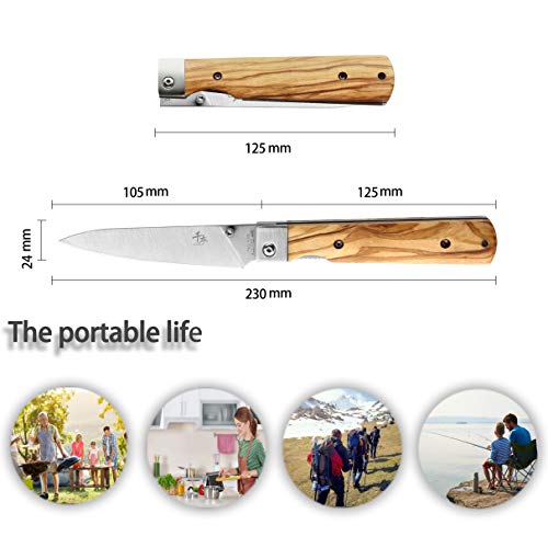 SENBON 440A stainless steel Ultra sharp pocket folding Japanese peeling utility knife Natural Olive Handle Camping trip Outdoor Portable knife